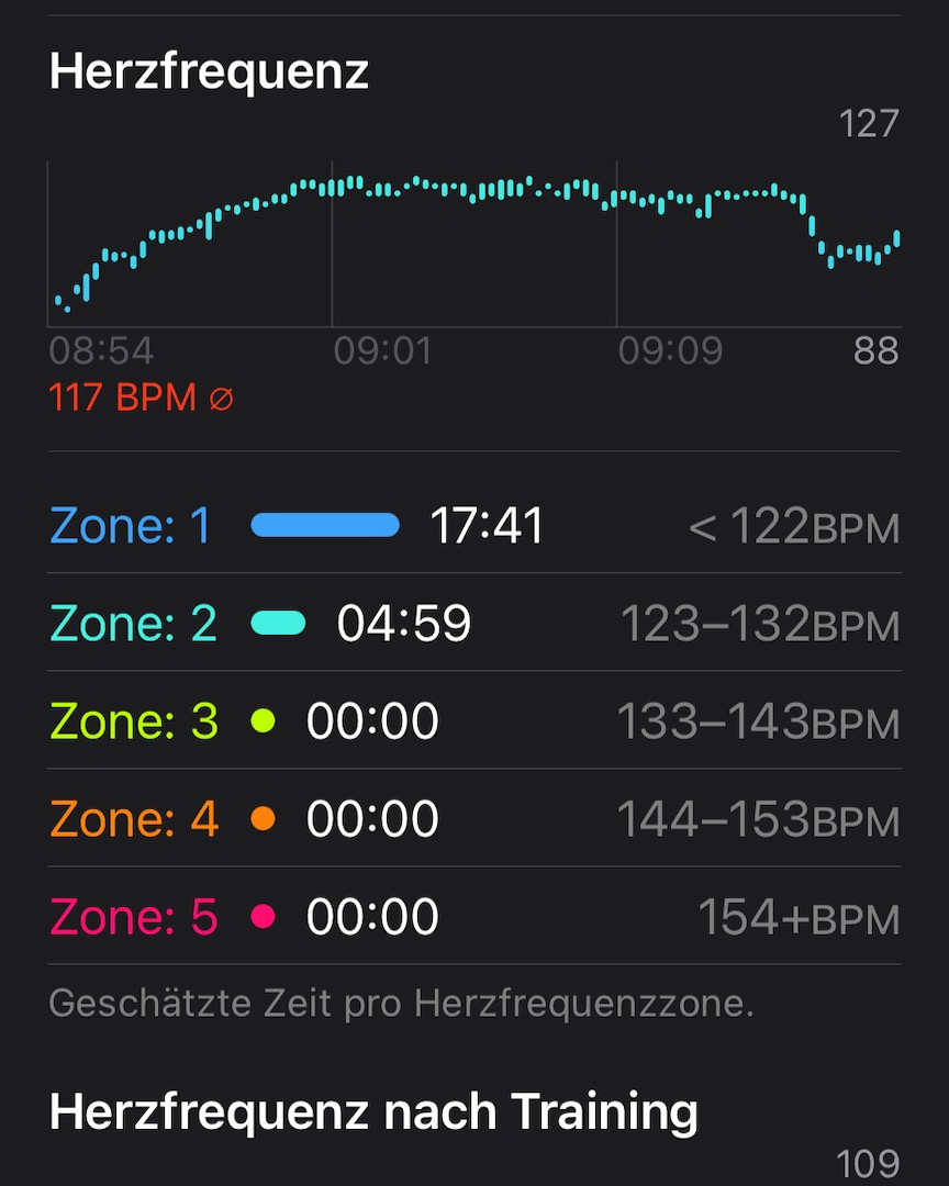 Stufe am Bewegungstrainer 10 bringt mich in Zone 2