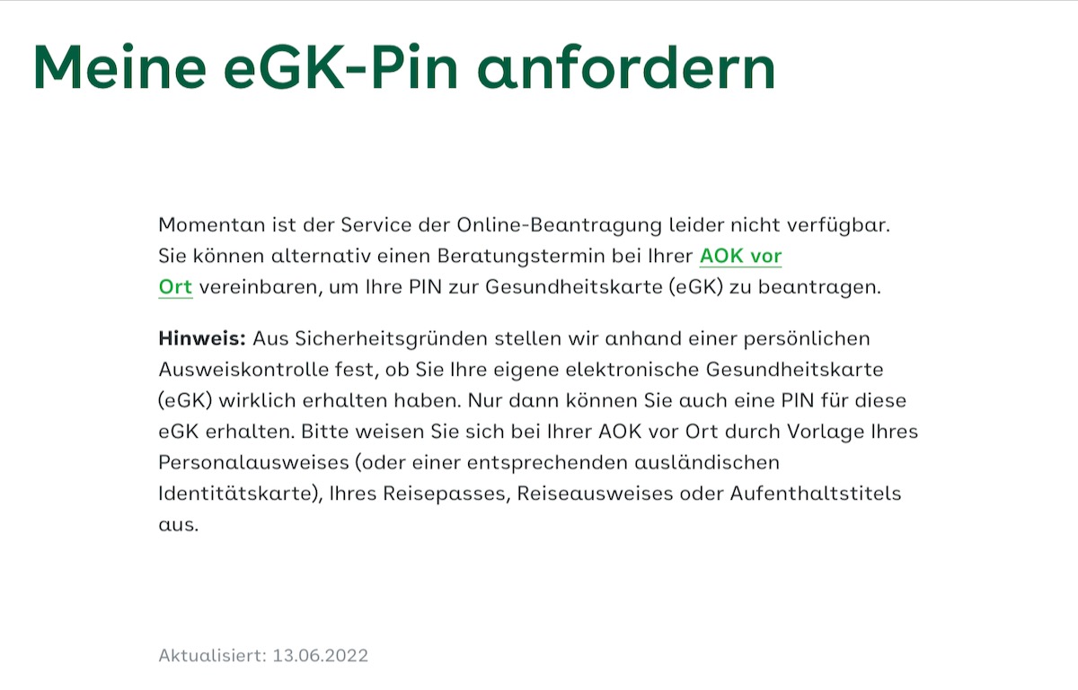 Meine eGK-Pin anfordern