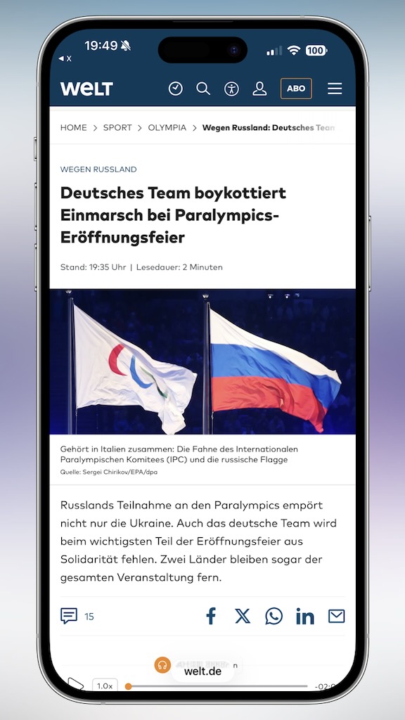 Welt berichtet - Team D nicht bei der Eröffnungsfeier