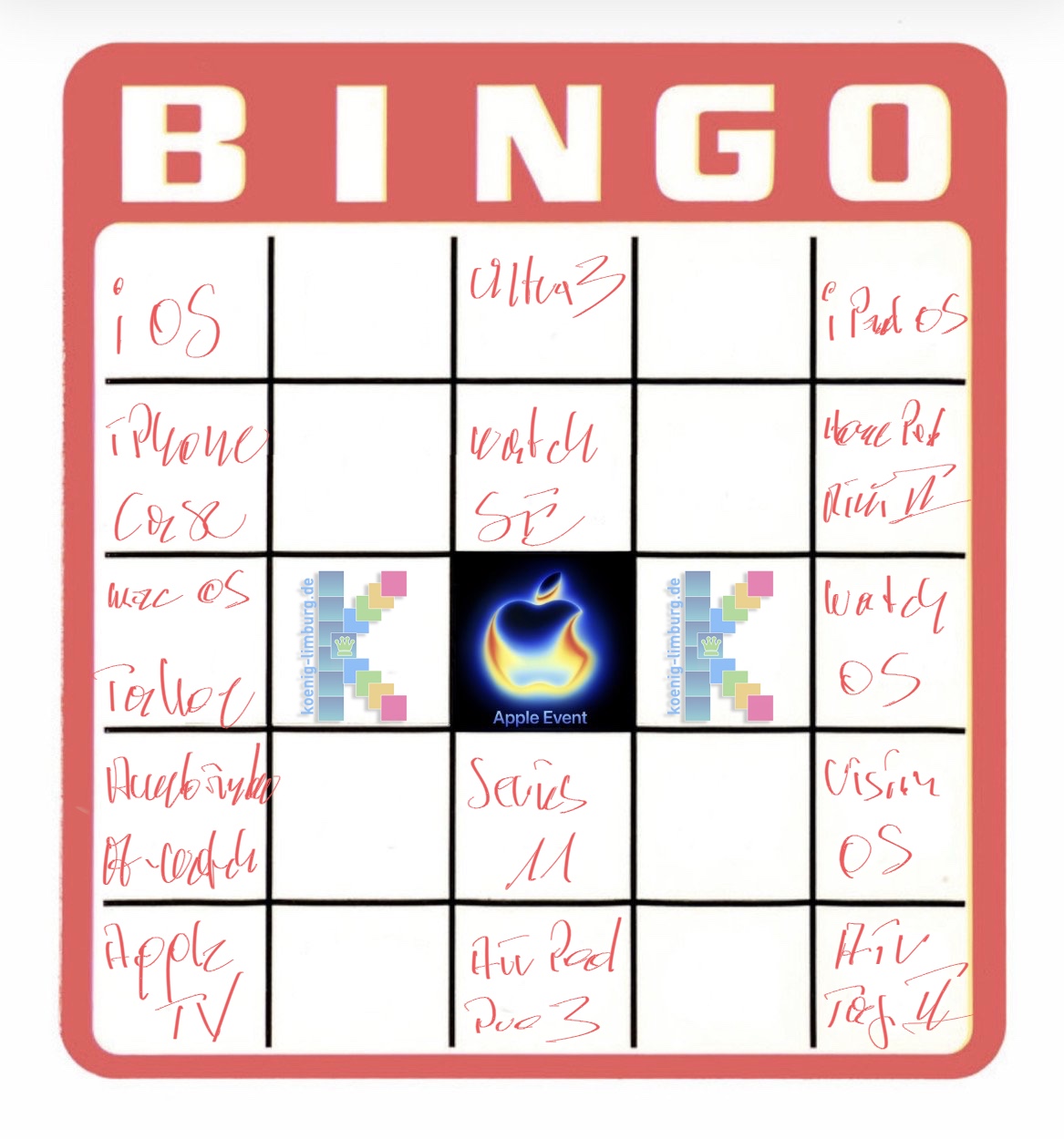 Zeier Bingo ausgefüllt am 8. September 2025